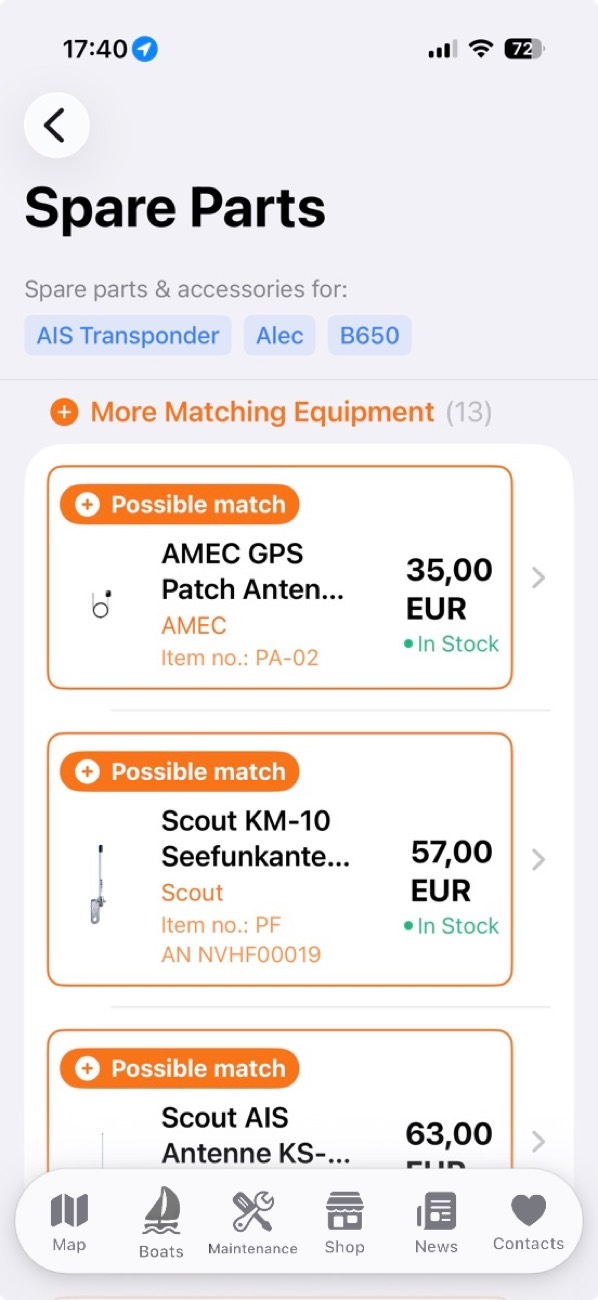 Ersatzteilsuche in der Skipily App