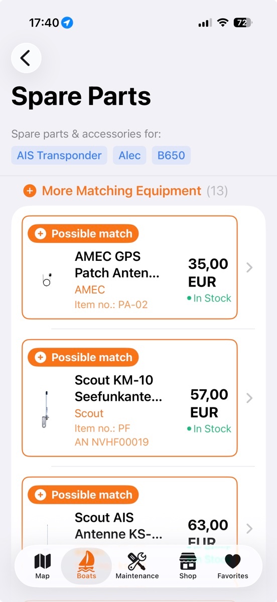 Ersatzteilsuche in der Skipily App