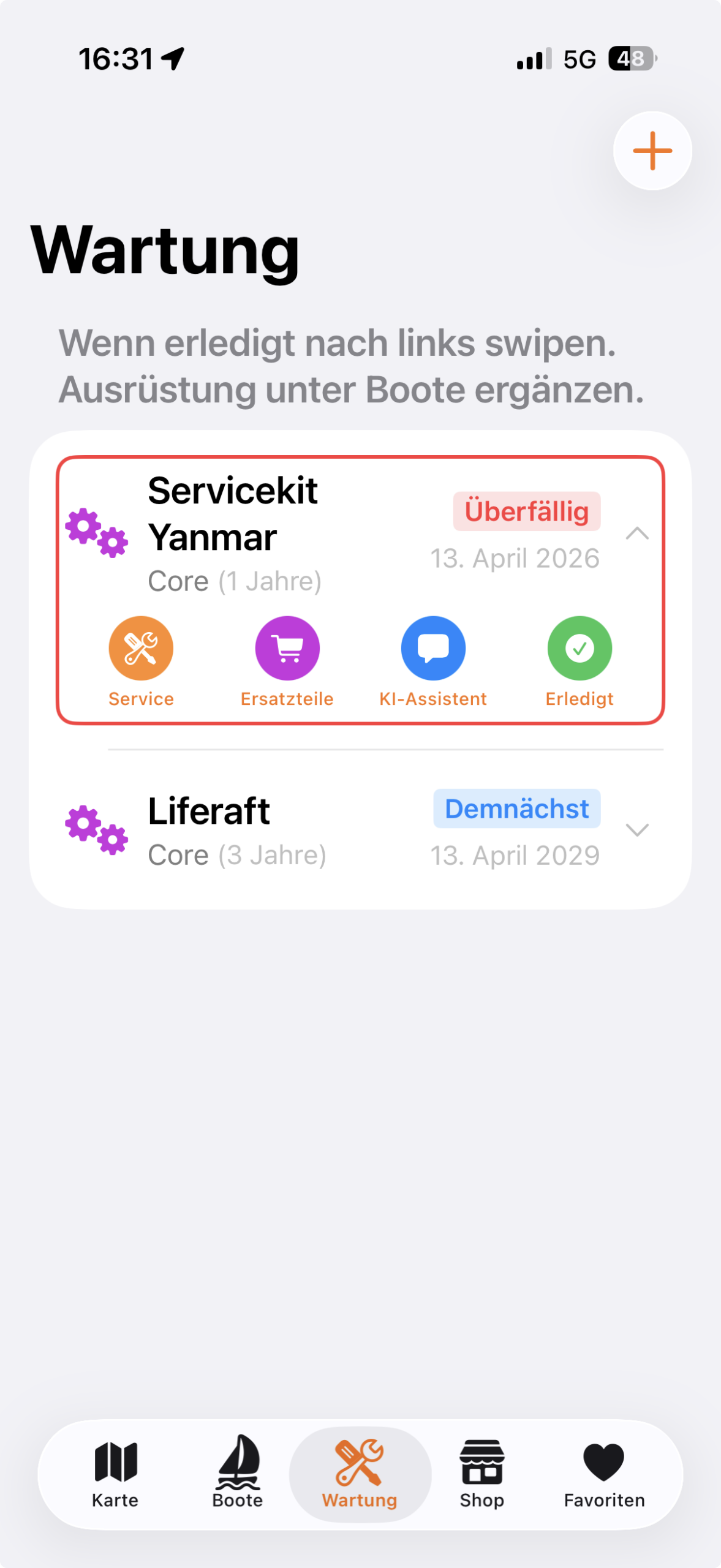 Wartungsplanung mit Status-Ampeln